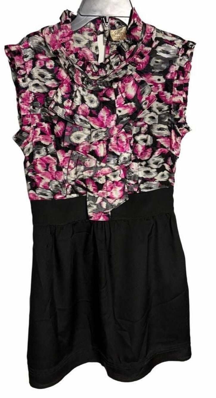 Francesca's Collections Sleeveless Floral Mock Neck Ruffle Mini Dress